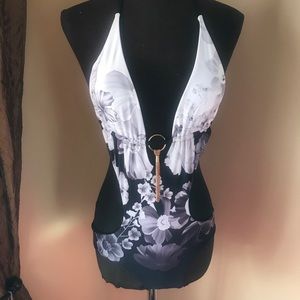 Monokini 😎white/black deep plunge